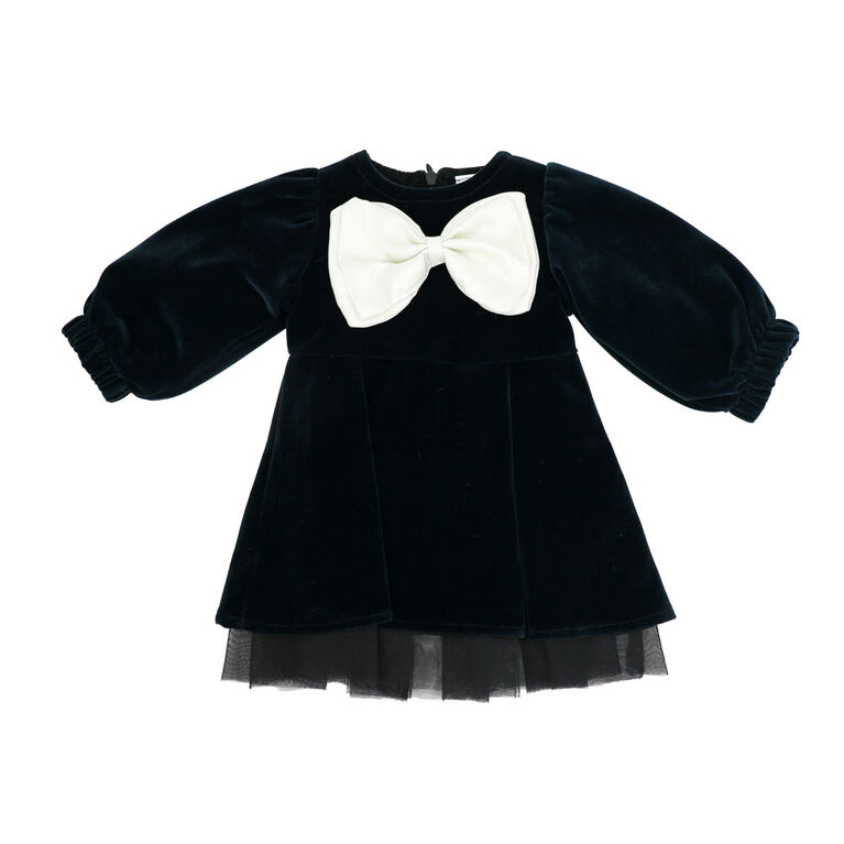 Baby Mode Signature Robe en velours noir avec nœud Baby Mode Signature Robe en velours noir avec nœud