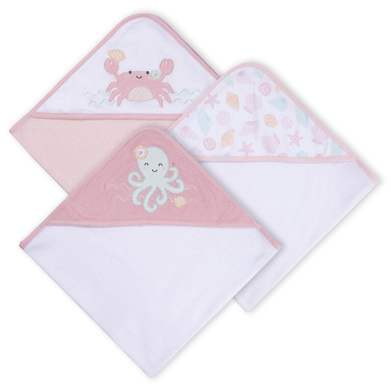 Koala Baby - Serviette à Capuche Rose Octopus Kint - Paquet de 3