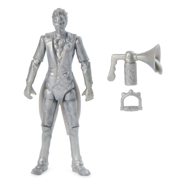 DC Comics, Figurine articulée The Joker métallique avec 2 accessoires mystère, 10 cm