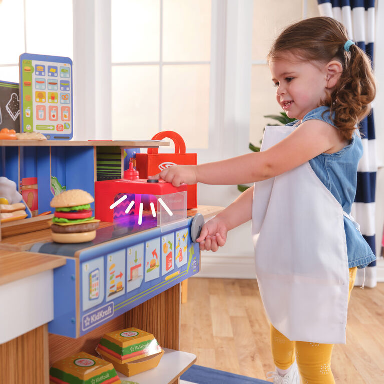 KidKraft Ensemble de jeu Magasin d'alimentation avec restaurant et service de livraison en bois 2 en 1 comprenant plus de 25 accessoires