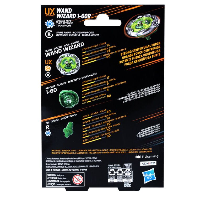 Beyblade X Wand Wizard 1-60R UX Starter Pack Top and Launcher