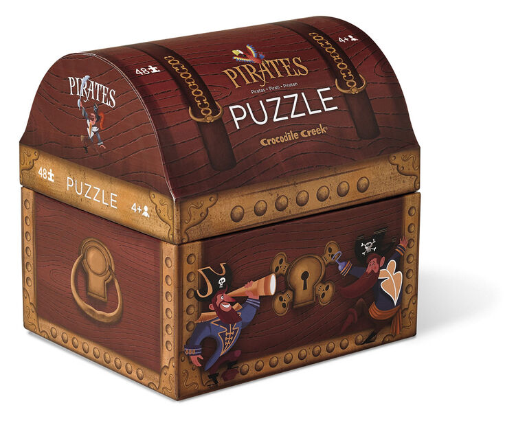 Crocodile Creek - Pirate's Treasure Double Fun 48 piece Jigsaw Puzzle in Treasure Trunk Shaped Box