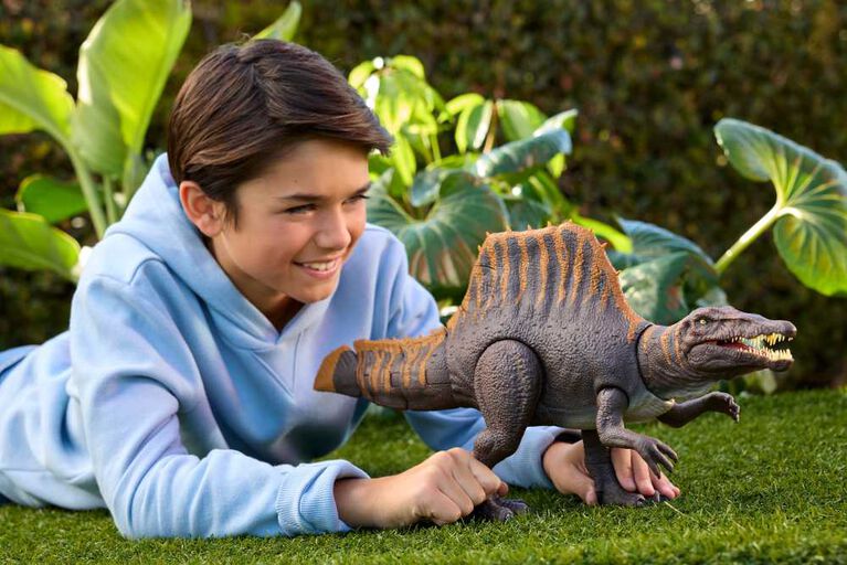Jurassic World Rebirth Tail Thrasher Spinosaurus Action Figure, Dinosaur Toy with 2 Attack Moves