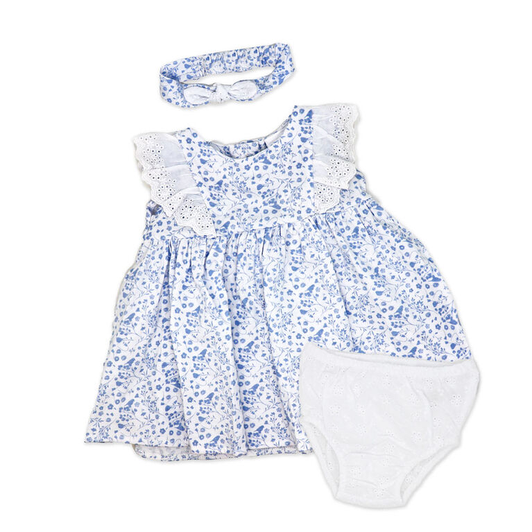 Rock a Bye Baby  Blue 3 Piece   Eyelet Dress 3-6M