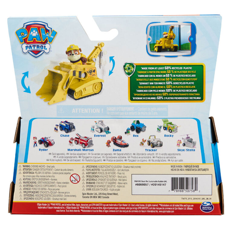 PAW Patrol, Rubble's Bulldozer, Toy Vehicle with Collectible Action Figure, Sustainably Minded Kids Toys