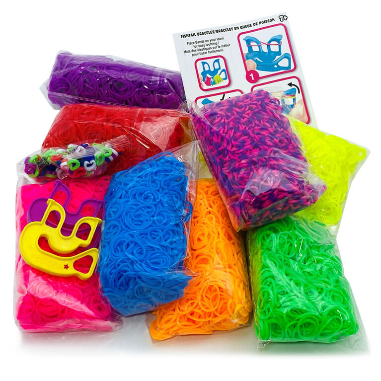 Neon Rubber Bands Bucket with Happy Looms
