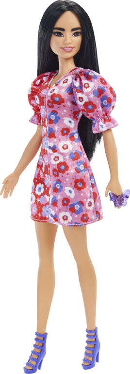 Poupée Barbie Fashionistas n°177 avec Robe Color Block à Fleurs et Manches Bouffantes