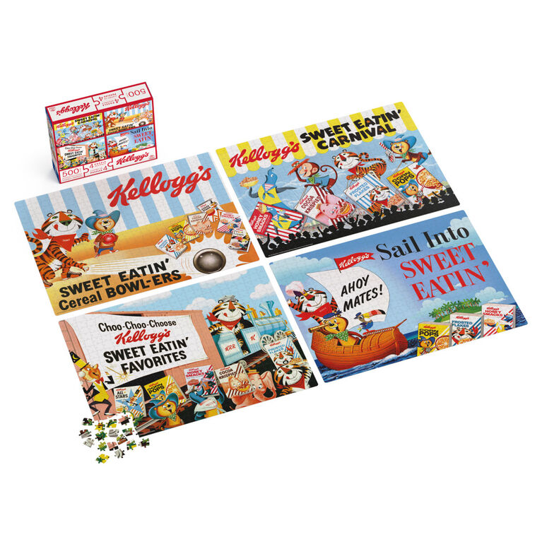 Kellogg's, Coffret de 4 puzzles de 500 pièces formant 1 méga puzzle, décorations murales rétro vintage, céréales, avec posters