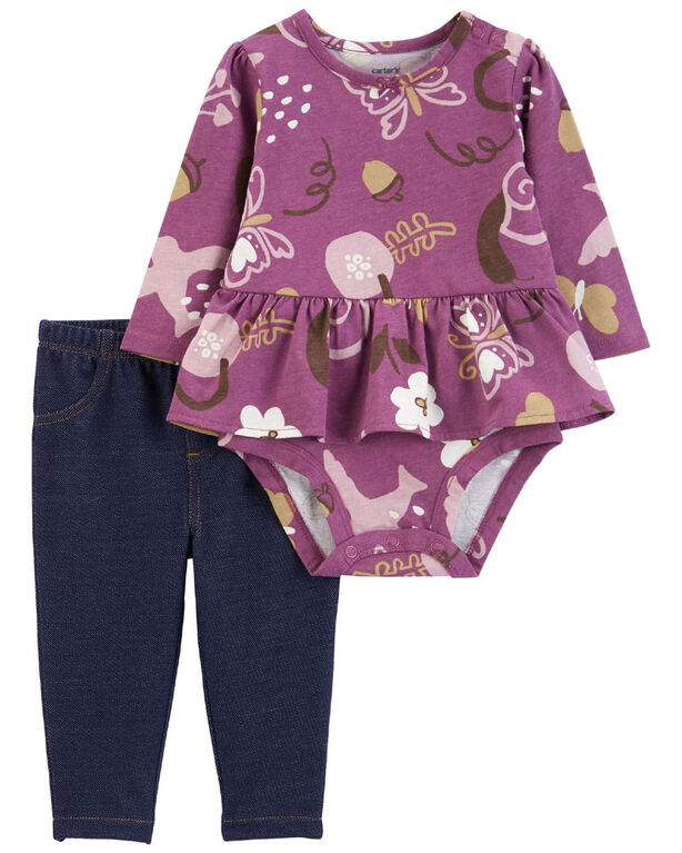 Carter's Two Piece Peplum Bodysuit And Pant Set Purple