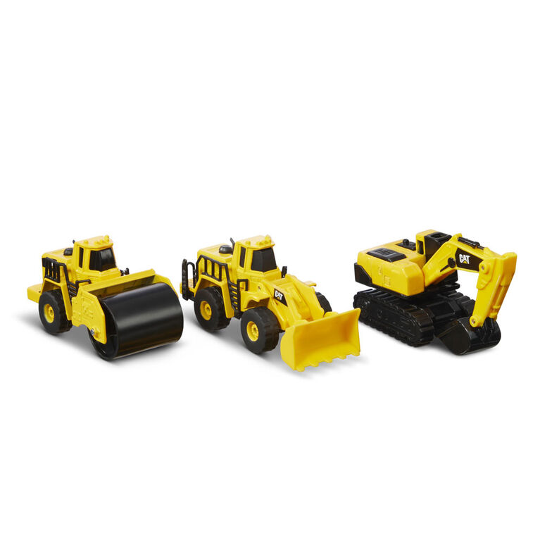 Cat Metal 3 Pack Front Loader, Excavator, Steam Roller