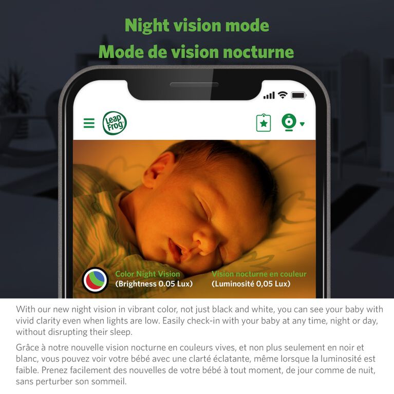 LeapFrog LF1911 1080p WiFi Remote Access 360 Degree Pan and Tilt Camera, Video Baby Monitor Night Light, Color Night Vision, (White)