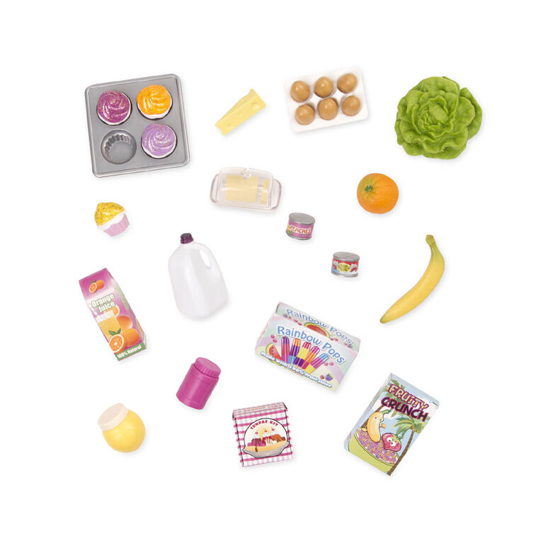 Our Generation Perfectly Fresh Mini Fridge & Play Food Accessory Set for  18 Dolls