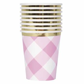 Pink Gingham 1st Bday 9oz Paper Cups 8 pieces