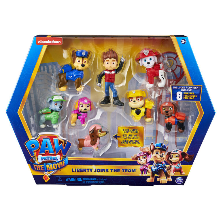 PAW Patrol, Liberty Joins the Team Gift Pack, Coffret de 8 figurines du film avec figurine à collectionner - Notre exclusivité