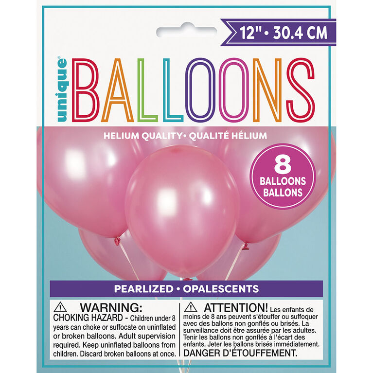 12" Latex Balloons, 8 Pieces - Rose Petal Pink