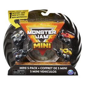 Monster Jam, Coffret de 5 monster trucks officiels Mini à collectionner avec 1 monster truck mystère, échelle 1:87