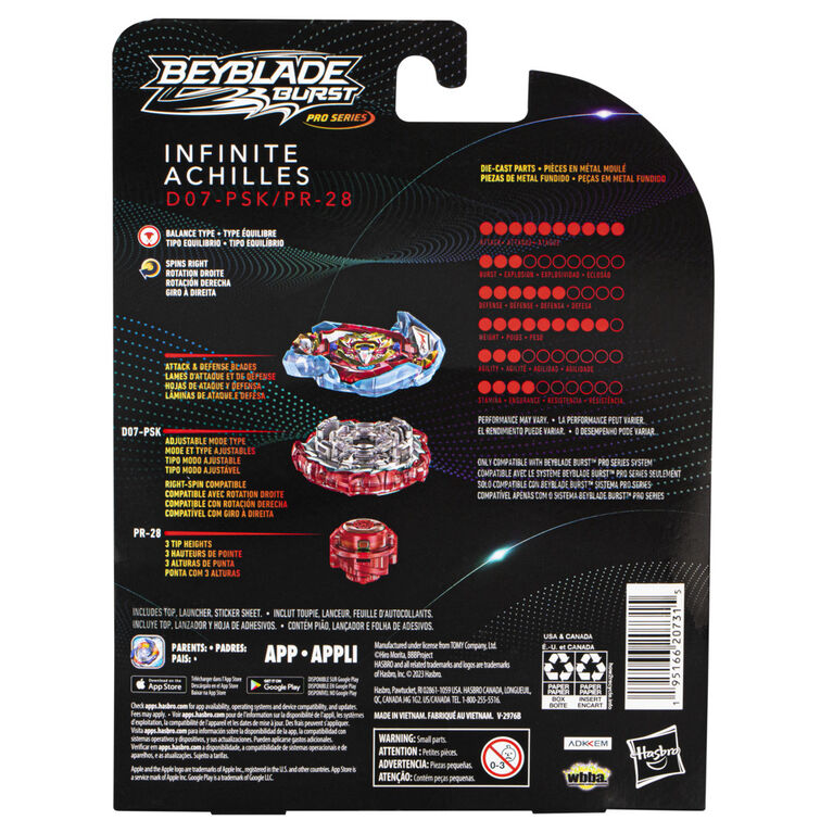 Beyblade Burst Pro Series, Starter Pack toupie de compétition Infinite Achilles et lanceur