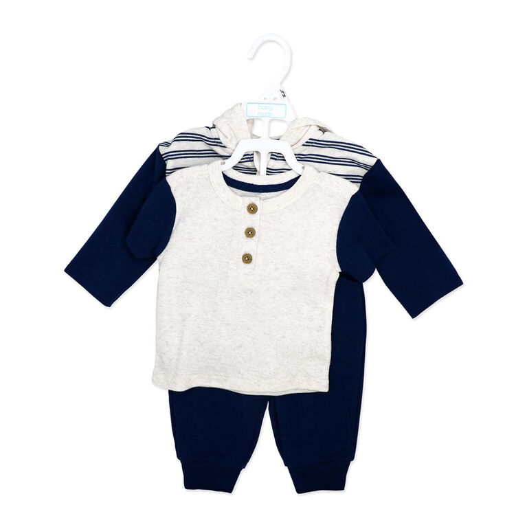 Baby Mode Ensemble de jogging 3 pièces en molleton : rayures bleu marine