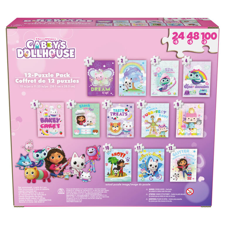 Gabby's Dollhouse, 12-Puzzle Pack 24-Piece 48-Piece 100-Piece Jigsaw Puzzles