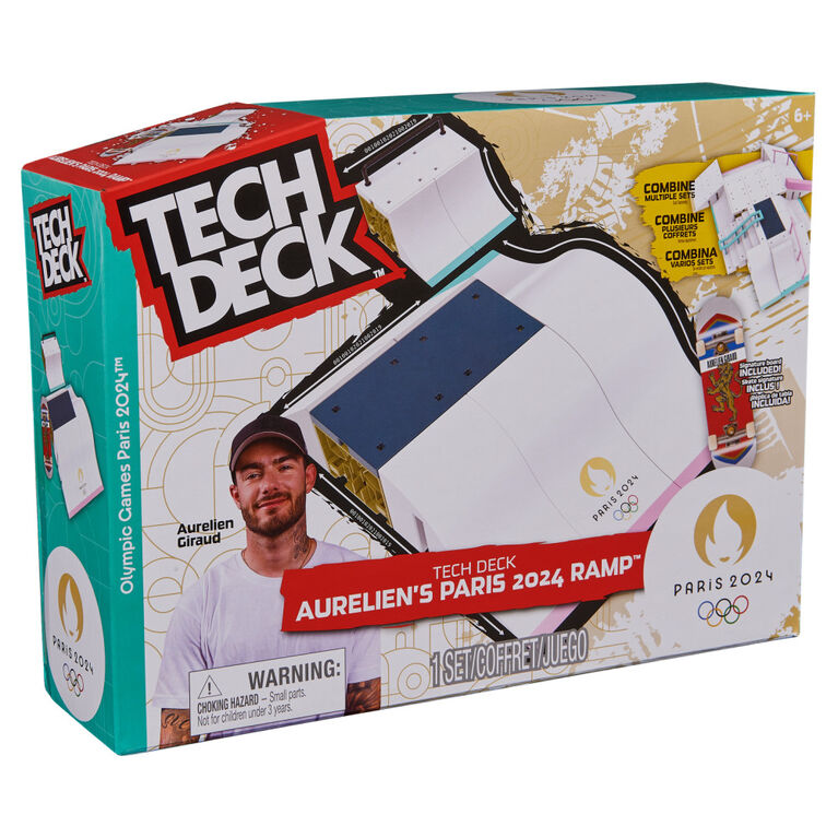 Tech Deck, Rampe personnalisable X-Connect Park Creator Jeux Olympiques de Paris 2024 et fingerboard exclusif d'Aurélien Giraud