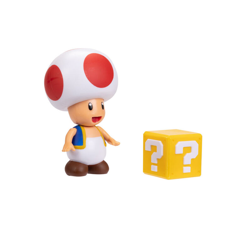 Figurine Super Mario 4 pouces - Crapaud rouge avec Bloc point d'interrogation 