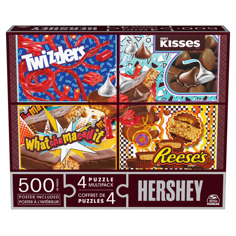 Hershey, Coffret de 4 puzzles de 500 pièces sur le thème des barres chocolatées Hershey, Twizzlers, Kisses, Reese's et Whatchamacallit