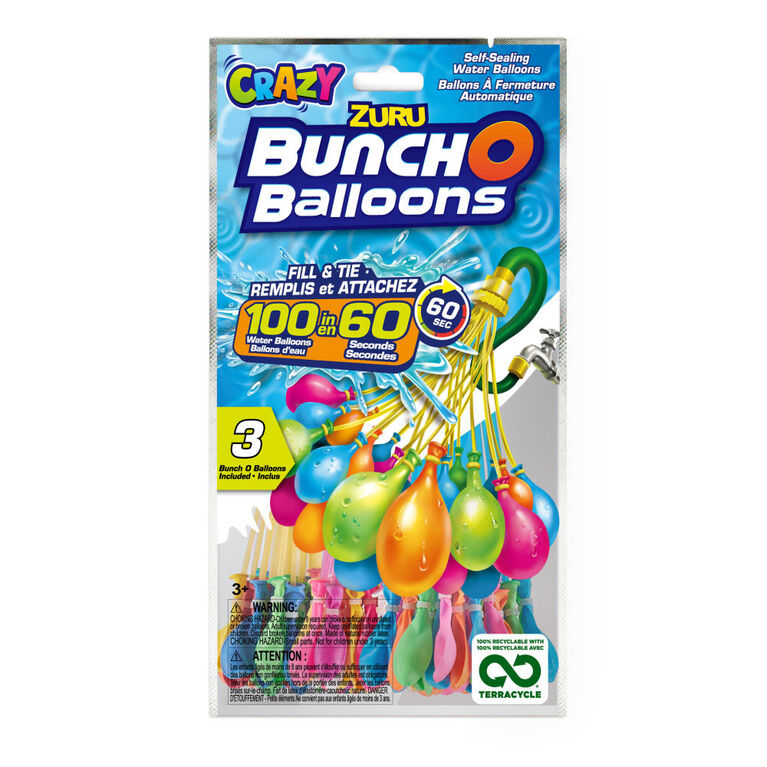 Crazy Bunch O Balloons 100 Rapid-Filling Self-Sealing Water Balloons (3 Pack)