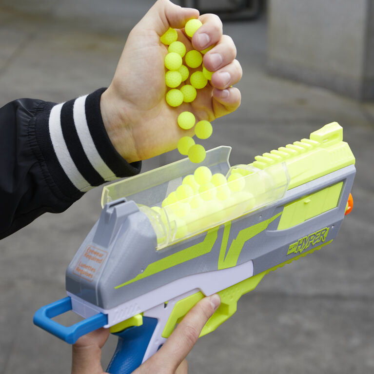 Nerf Hyper Impulse-40 Blaster, 30 Nerf Hyper Rounds, Spring-Open Instant Reload Hopper, Up To 110 FPS Velocity, Eyewear Included