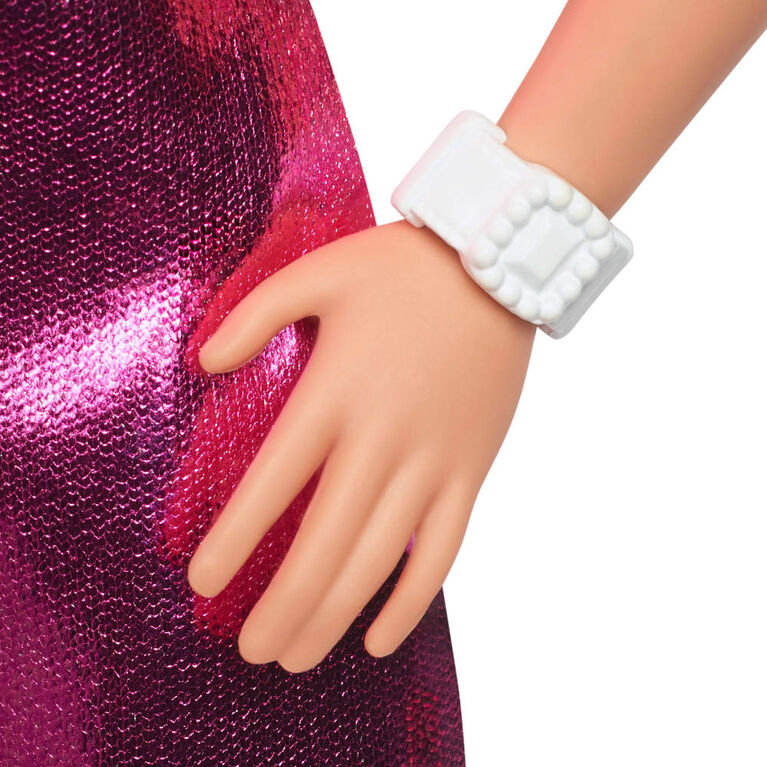 Barbie Fashionistas Doll #230 in Metallic Pink Minidress with Heart CutOut, Blond Hair