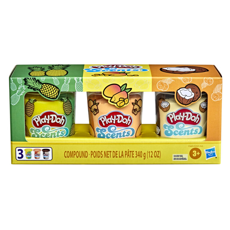 Play-Doh Scents, 3 pots de pâte à modeler atoxique, parfums de fruits tropicaux, pots de 112 g,