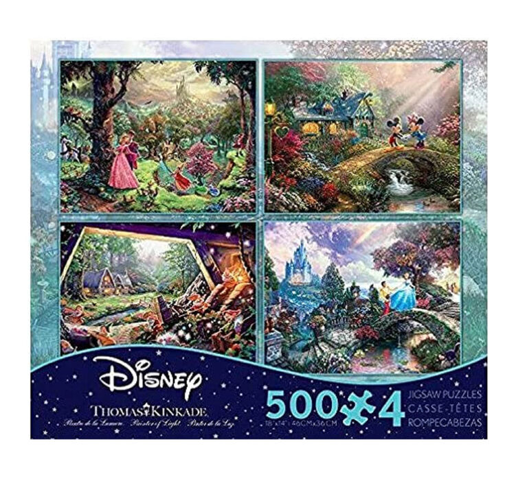 Ceaco Thomas Kinkade Disney 4-in-1 500-Piece Puzzle Multipack (Sleeping Beauty, Mickey, Snow White, Cinderella)