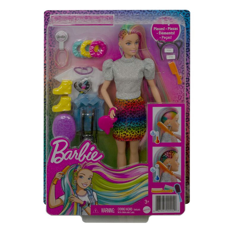 Barbie - Poupée Barbie Chevelure Arc-en-ciel Léopard (Blonde)
