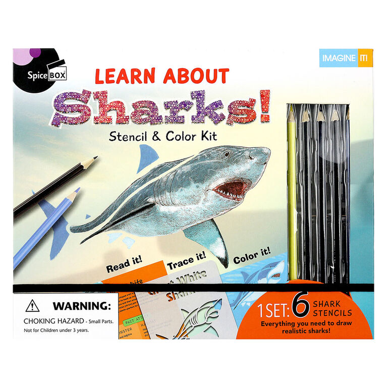 SpiceBox Trousses d'art pour enfants, Imagine, Découvre and dessine les requins, Tranche d'âge - Édition anglaise