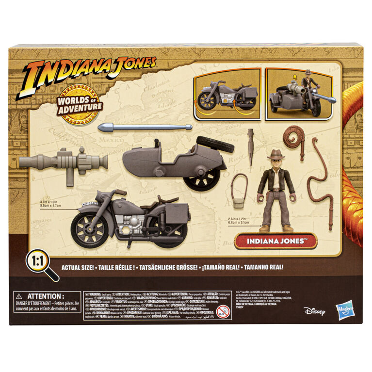 Indiana Jones Worlds of Adventure Indiana Jones with Motorcycle and Sidecar Toy, 2.5 Inch, Indiana Jones Toys