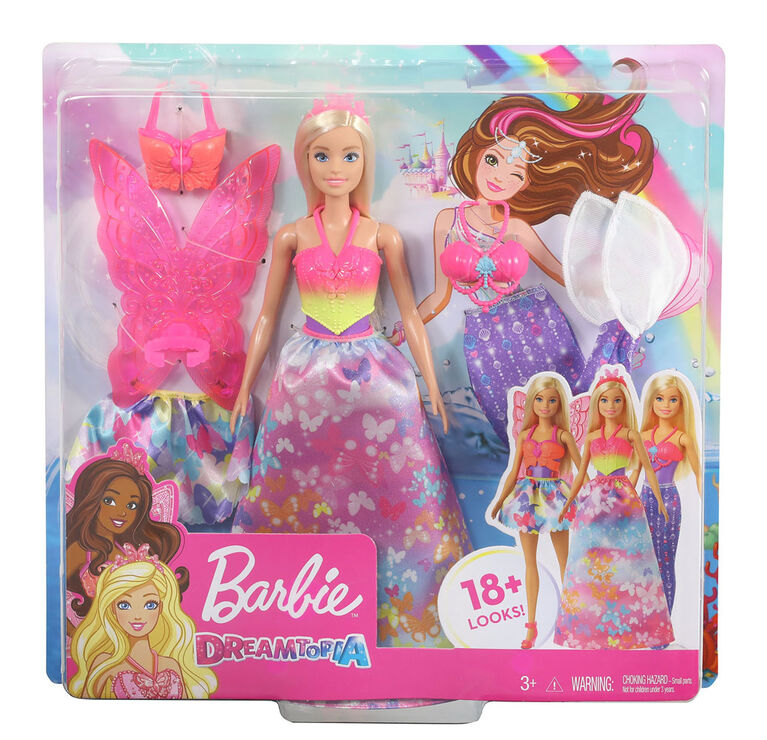 Barbie Dreamtopia Dress Up Doll Gift Set, Blonde with Princess, Fairy and Mermaid Costumes