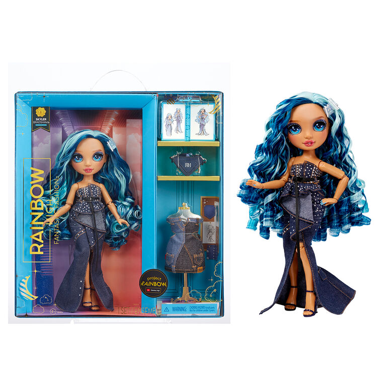 Rainbow High Fantastic Fashion Skyler Bradshaw - Poupée-mannequin bleue de  11 po (28 cm) et jouet