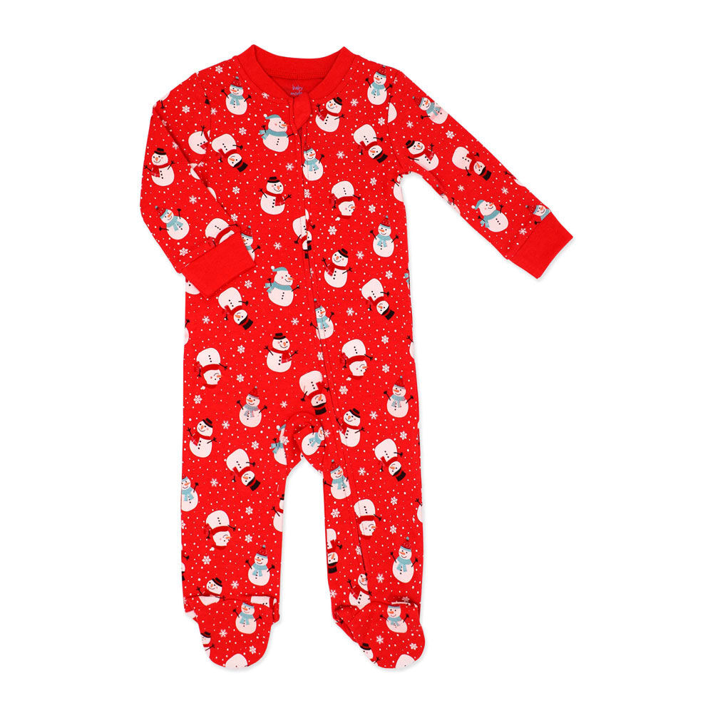 Baby Mode Zipped Cotton Christmas Sleeper: Red Snowman 0-3M