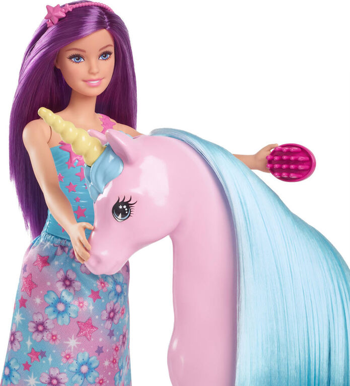 Barbie-Coffret poupée et licorne-avec selle, brosse et accessoires
