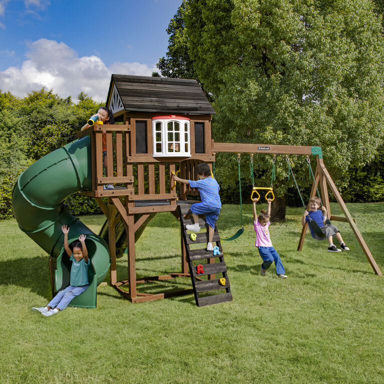 KidKraft Timberlake Wooden Swing Set / Playset with 3 Slides, 3