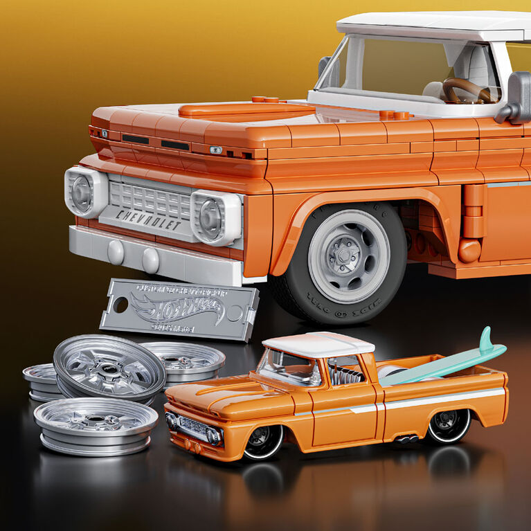 Mattel Brick Shop Hot Wheels Custom '62 Chevy Pickup Building Toy Kit (858 Pieces), for Collectors