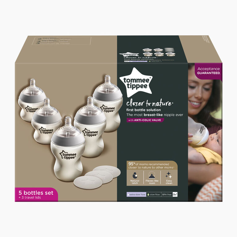 Tommee Tippee 1st Bottle Solution, Baby Bottle Gift Set | Anti-Colic, Breast-like Nipples, Travel Lids