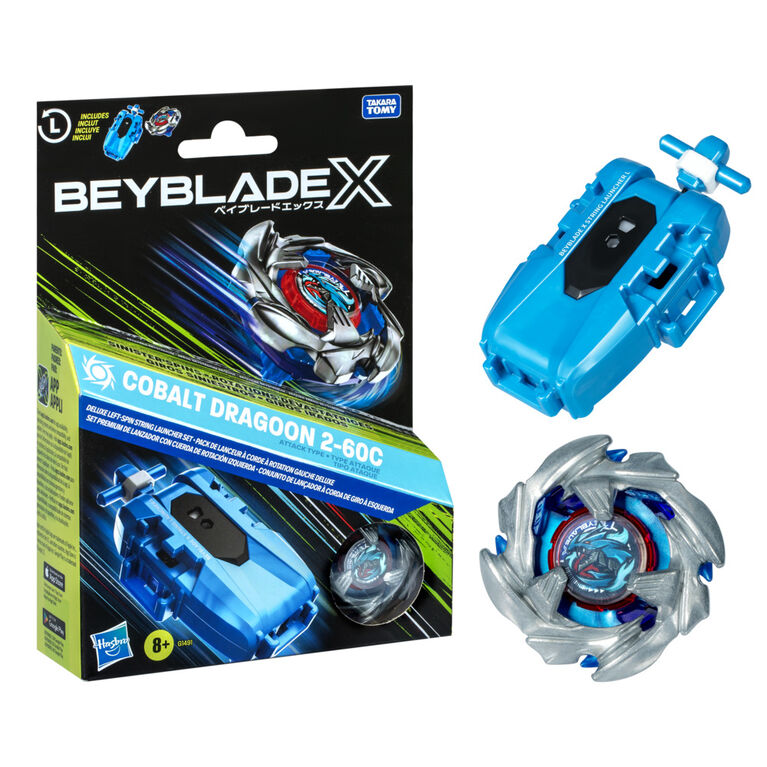 Beyblade X Cobalt Dragoon 2-60C Deluxe Left-Spin String Launcher Set