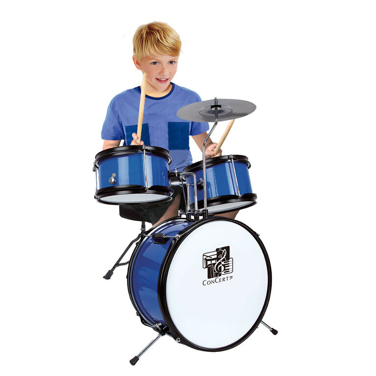 World Rhythm Kit de batterie pour enfant - 3 pièces - Bleu - Avec