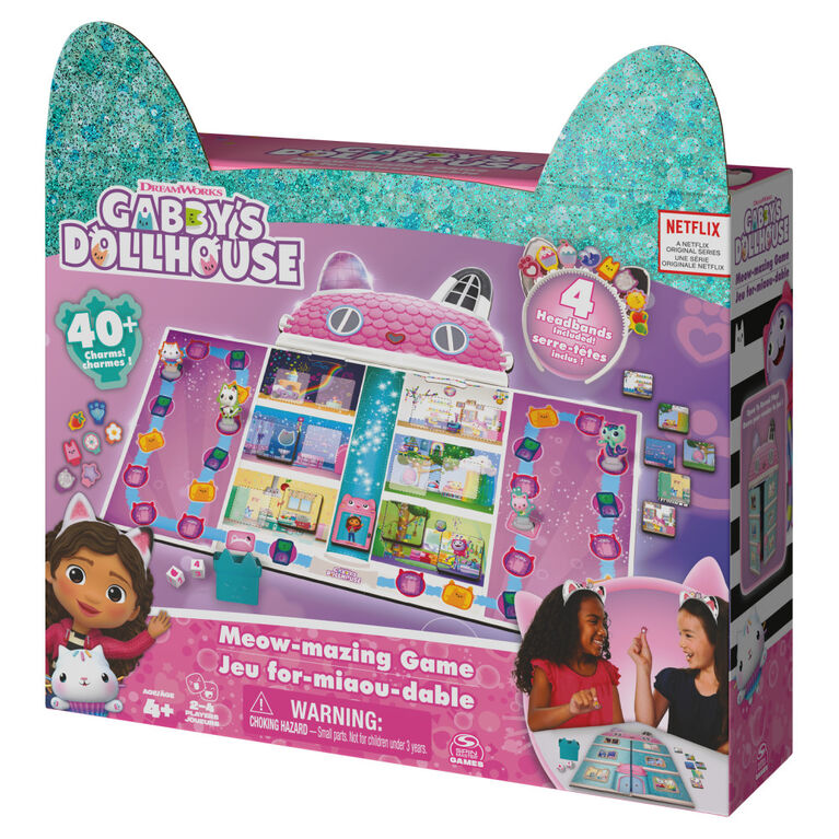 Gabby's Dollhouse, Meow-mazing Board Game Based on the DreamWorks Netflix Show with 4 Kitty Headbands