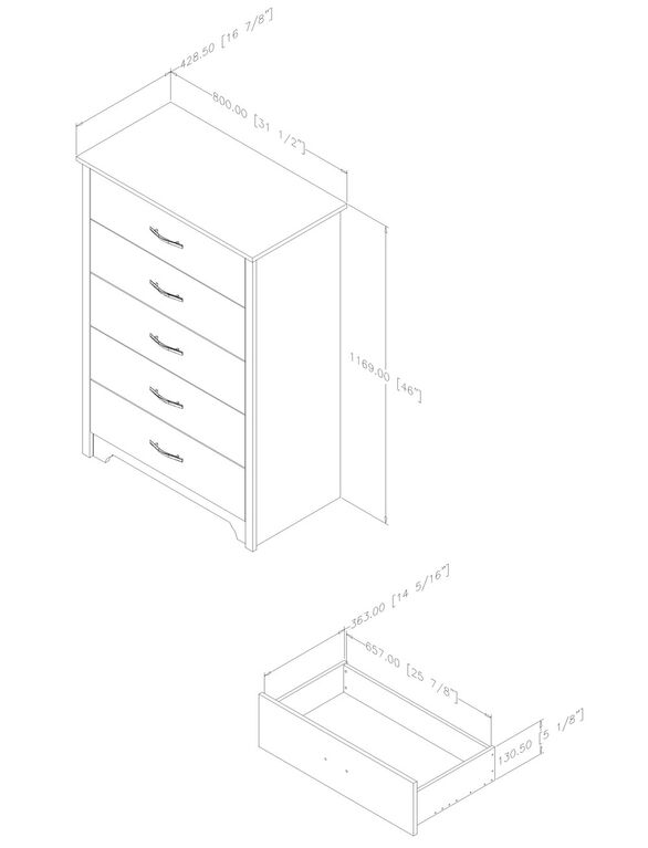 Fusion Commode 5 tiroirs- Noir solide