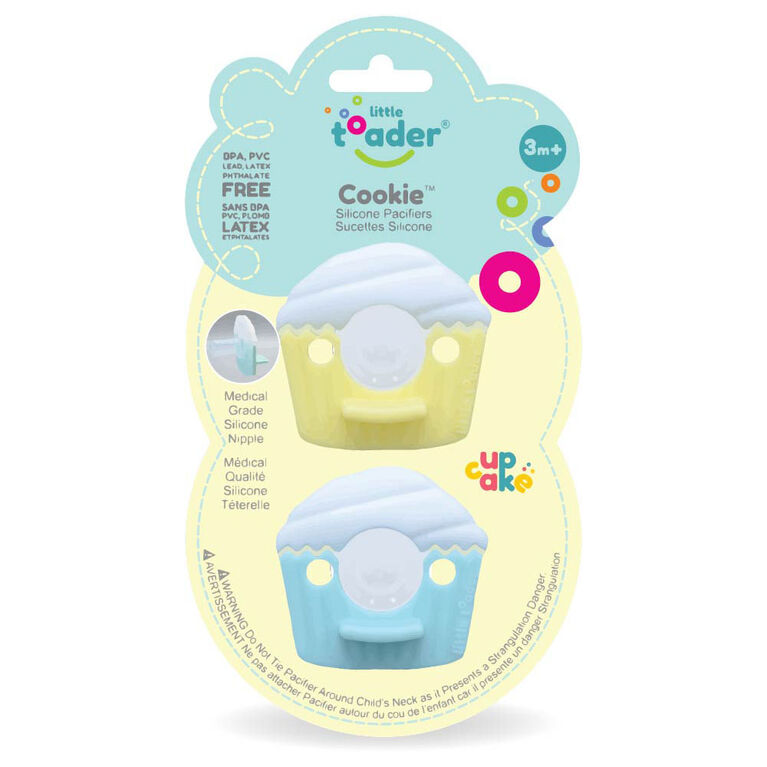 Little Toader Cookie 2-Pack Pacifier - Cupcake, Aqua/Yellow