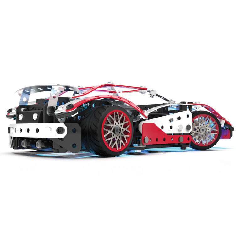 Meccano, Kit de construction STEM, Supercar motorisée 25 en 1 avec 347 pièces, vrais outils et feux avant fonctionnels