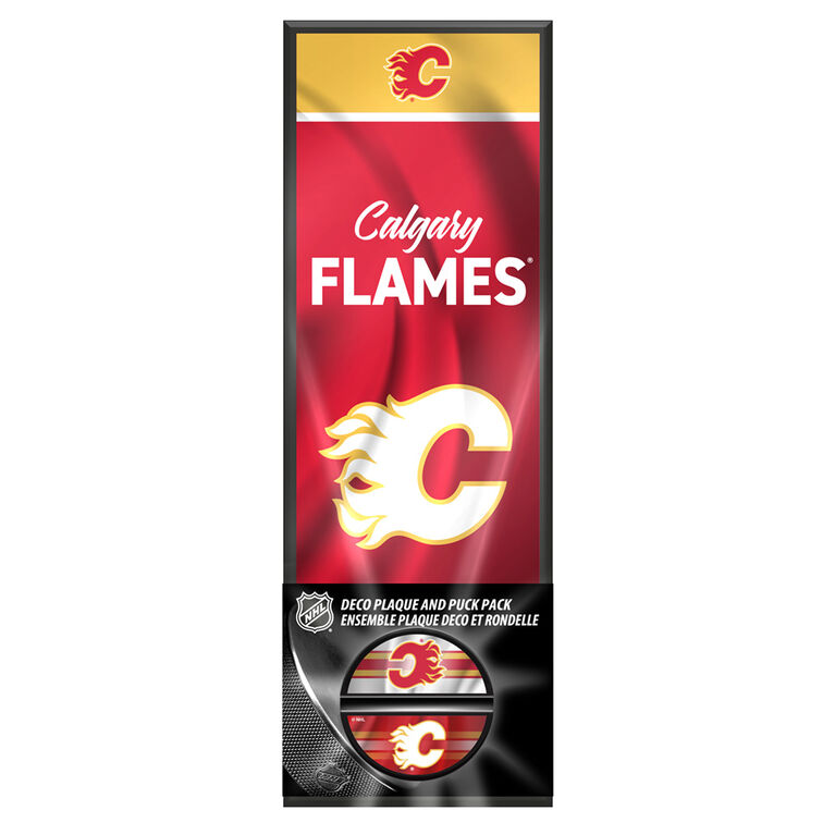 NHL Calgary Flames decorative plaque and puck holder