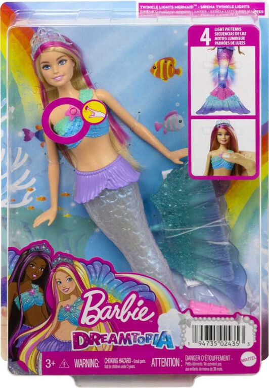 Mermaid Barbie Doll with Water-Activated Twinkle Light-Up Tail, Pink-Streaked Hair
