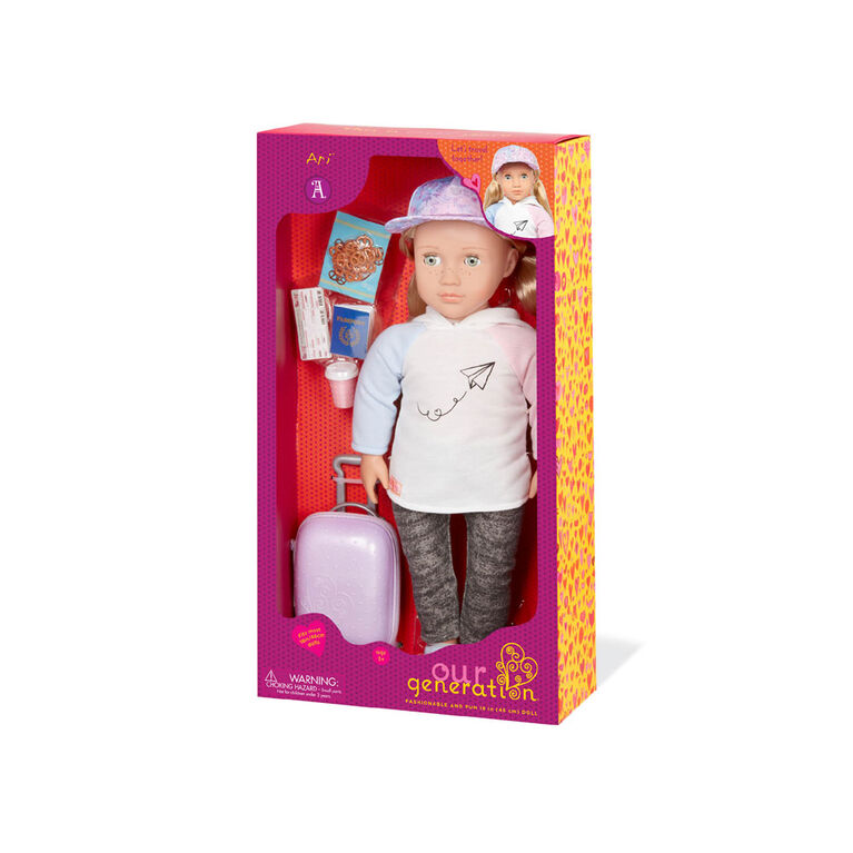 Our Generation Ari 18-inch Travel Doll and Rolling Luggage